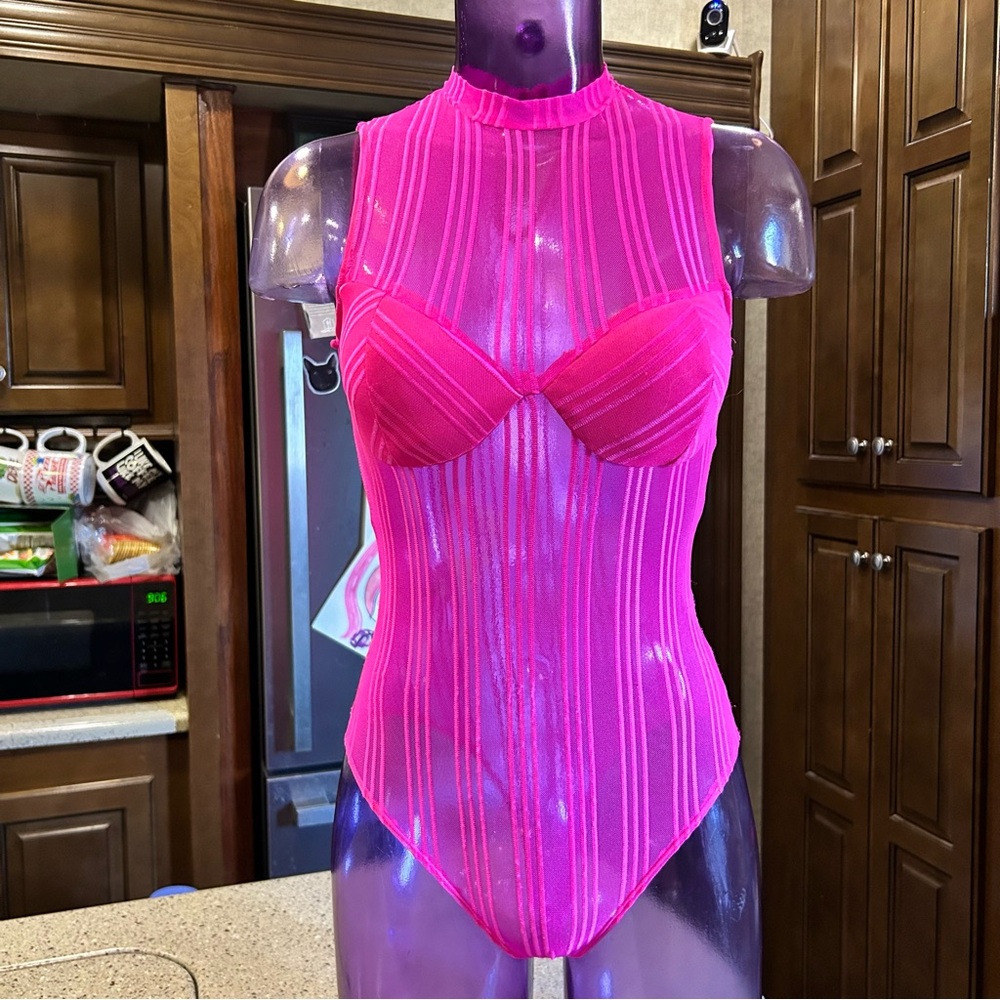 Fashion Nova Hot Pink Mesh Bodysuit